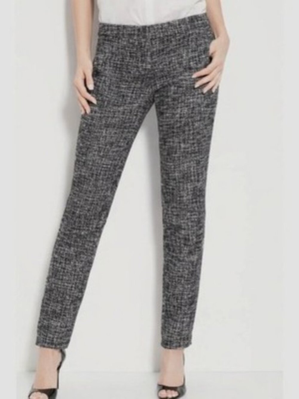 THEORY Frayne Tweed Textured Slim Fit Black White & Gray Ankle Trousers Pants 6